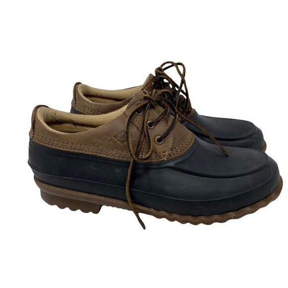 Sperry Top-Sider Mens Decoy Rain Boots Brown Black Leather Moc Toe Lace Up 9.5 M - Picture 1 of 8